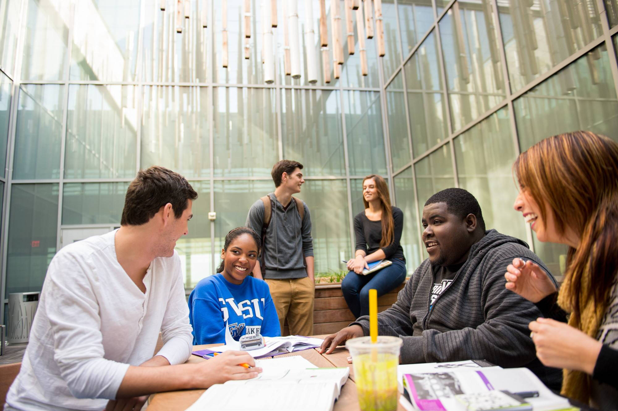 Students working together around a table